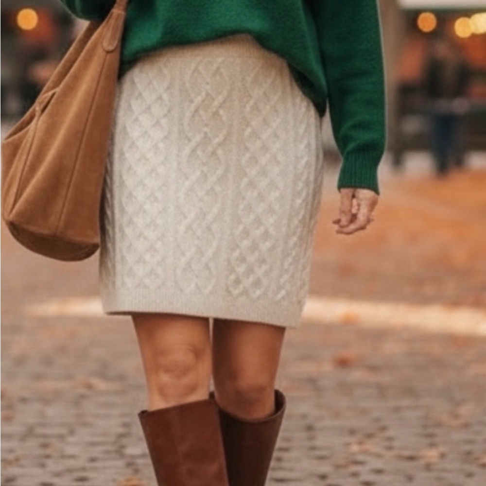 NWT Favorite Daughter Ivory Cable Knit Pencil Skirt. Size XL